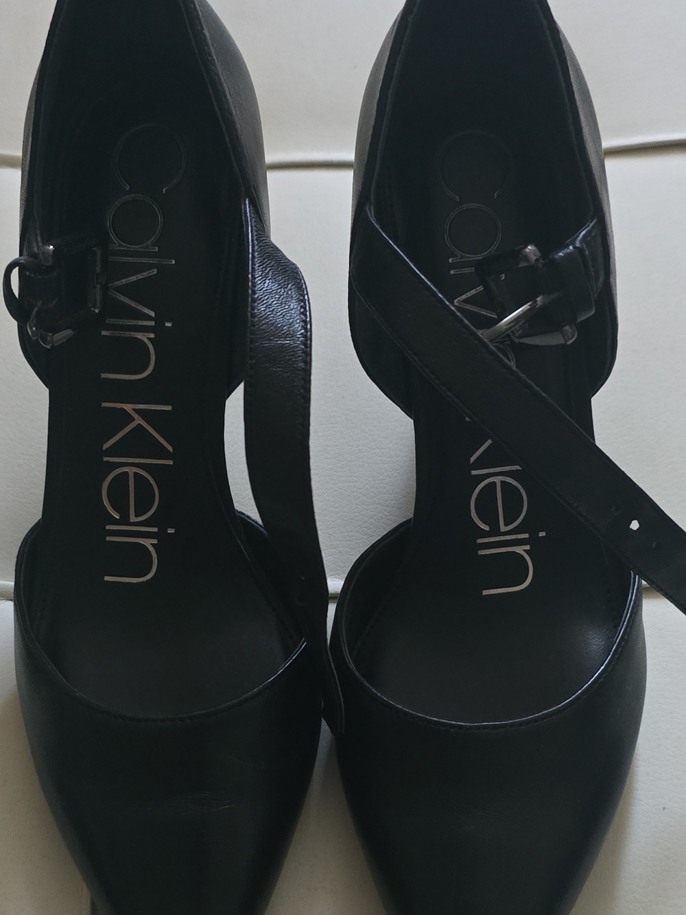 Calvin Klein Black Pointed Toe Ankle-Strap Pumps
